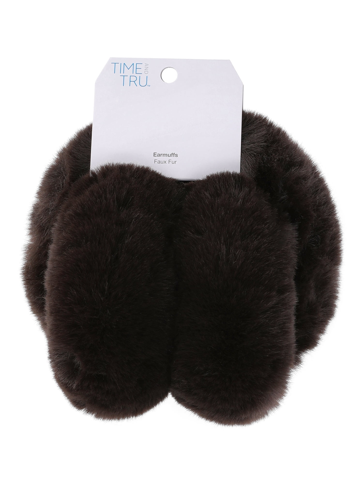 Time and Tru Women's Faux Fur Earmuffs, One Size, Chocolate