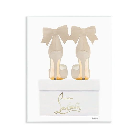 Stupell Industries Beige Bow Heels Fashion Painting Unframed Art Print Wall Art, 11 x 14