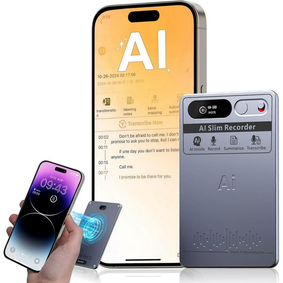 AI Voice Recorder, Portable Note Voice Recorder with APP Control, Transcribe & Summarize, Supports 118 Languages, Audio Recorder for Lectures, Meetings, Calls, Interviews, 36H Continious Record, 64GB