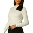 thumbnail image 4 of MODA NOVA Juniors Mock Neck Blouse Long Sleeve Basic Knitted Tops White XL, 4 of 5