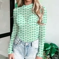 thumbnail image 2 of Kcolen Mesh Top for Women St. Patrick‘s Day Shamrock Print Stylish Sheer Fitted Triangle Jumpsuit Plus Size Long Sleeve Clothes, 2 of 7