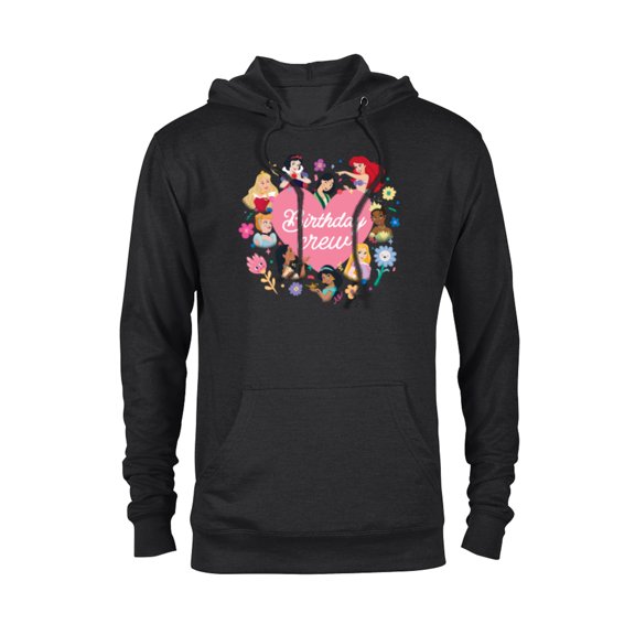 Disney Princess Heart Flowers Friends & Family Birthday Crew - Pullover Hoodie for Adults - Customized-Black