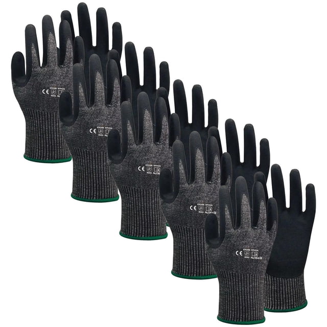 Guantes de Seguridad VentDepot GlovesBlack 5 Pares M Nitrilo HPPE CE EN388 Nivel 5 MXGBC-005