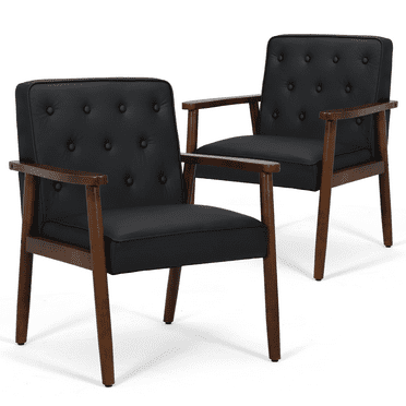 MoNiBloom Mid-Century Faux Leather Armchair Accent Chair with Solid Wood Frame, Living Room Bedroom Lounge Chairs, Black