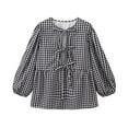 thumbnail image 2 of Kaemgyyd Womens Bow Tie Front Tops Long Sleeve Cute Babydoll Plaid Blouse Loose Crewneck Fashion Shirt Fall, 2 of 6