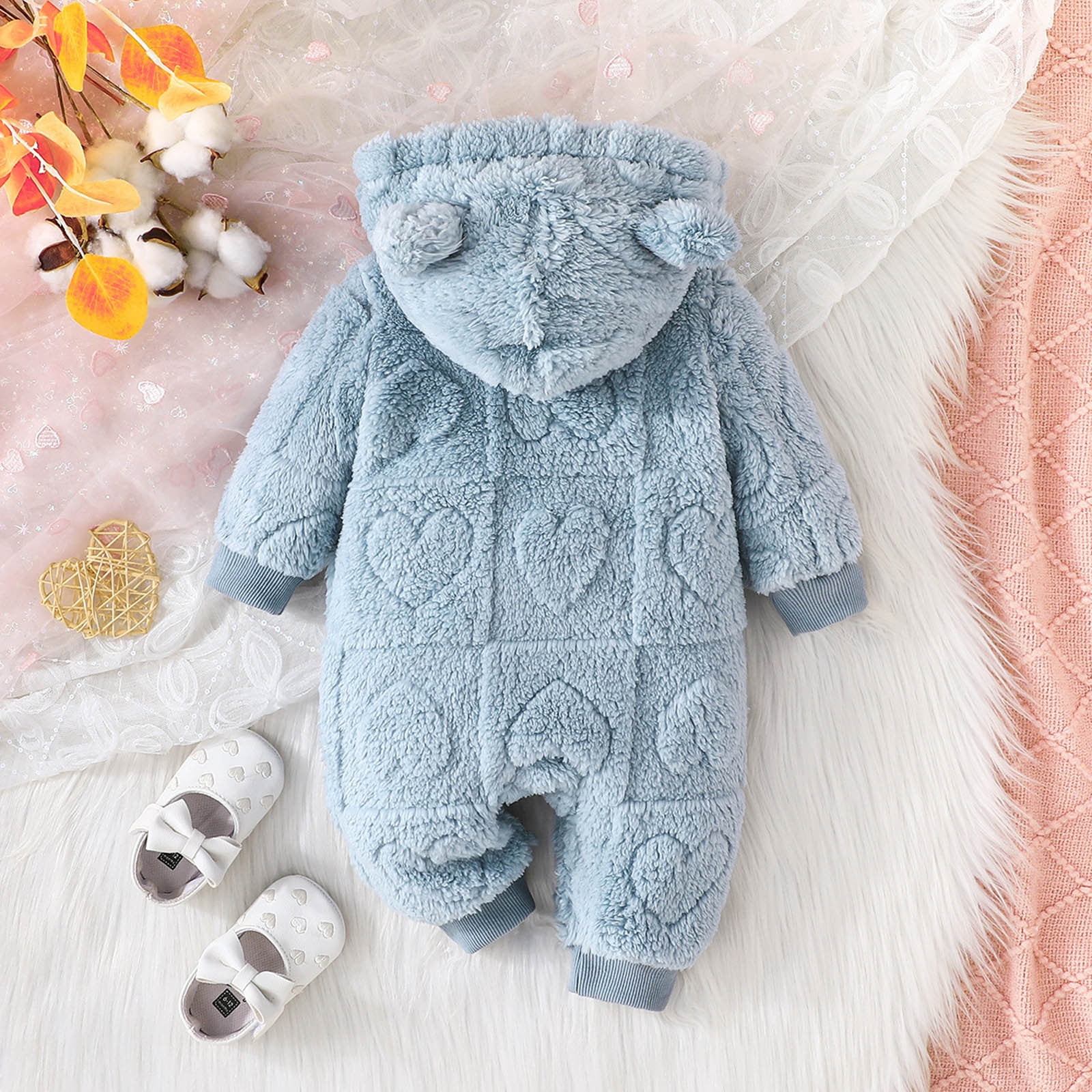 Weebloom Baby Boys Girls Winter Coats Toddler Winter Keep Warm Long Sleeve Prints Romper Hooded Jumpsuit Soft Pajamas 0-3 Months