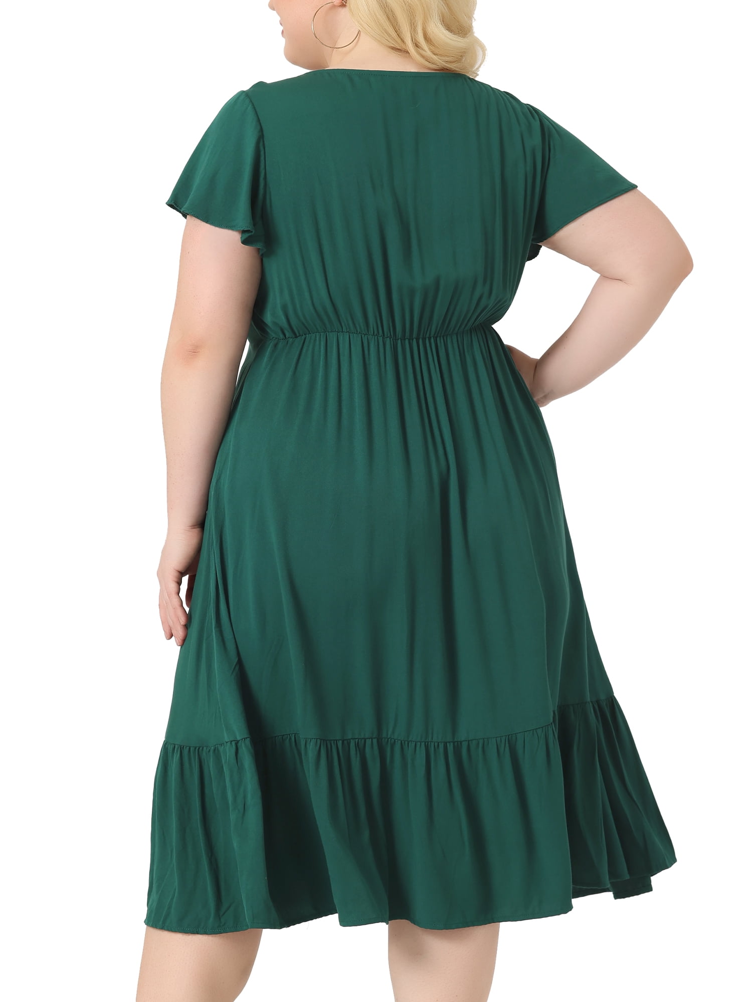 DARING DIVA Women's Plus Sweetheart Neck Ruffle Tiered Maxi Dresses 1X Dark Green