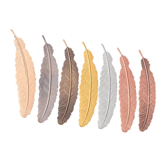 BRIGHTFUFU 6PCS Metal Bookmark Pluma creativa Exquisita pluma vintage Accesorios de libro para estudiantes Papelería de oficina (Plata / Dorado / Latón antiguo / Cobre antiguo / Dorado rosa / Negro)