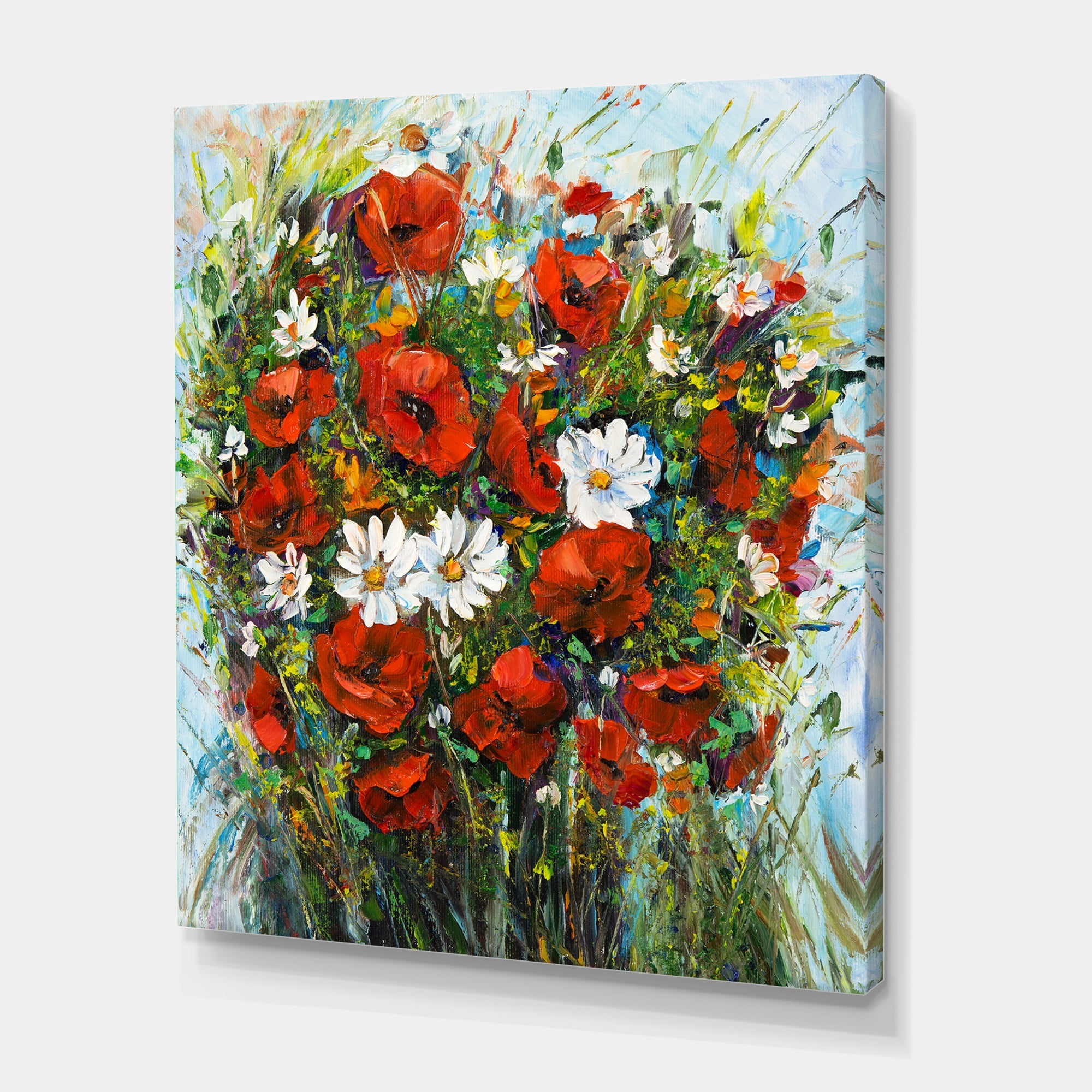 Designart ' Bouquet Of White and Red Wildflowers ' Traditional Canvas Wall Art Print