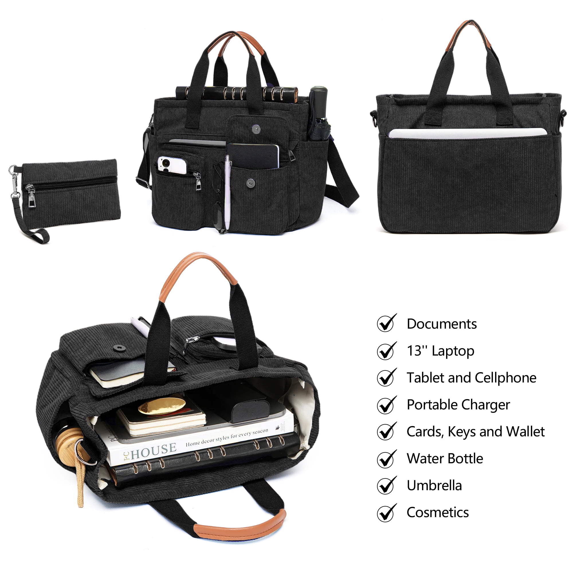 2-Piece Women's Corduroy Bag Set: Stylish Laptop Tote + Multi-Functional Crossbody Bag – Large-Capacity Work/Travel/Gym Bag