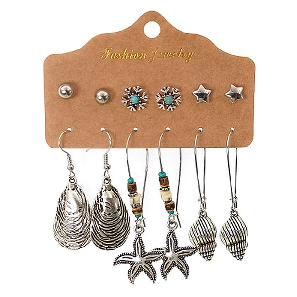 Conjunto de 6 pares de pendientes colgantes bohemios Yinane