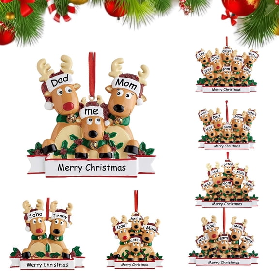 Clearance Under $0.96! Personalized Reindeer Family Christmas Ornament, Custom Cute Deer Hanging Decor, DIY Family of Seven Tree Ornament