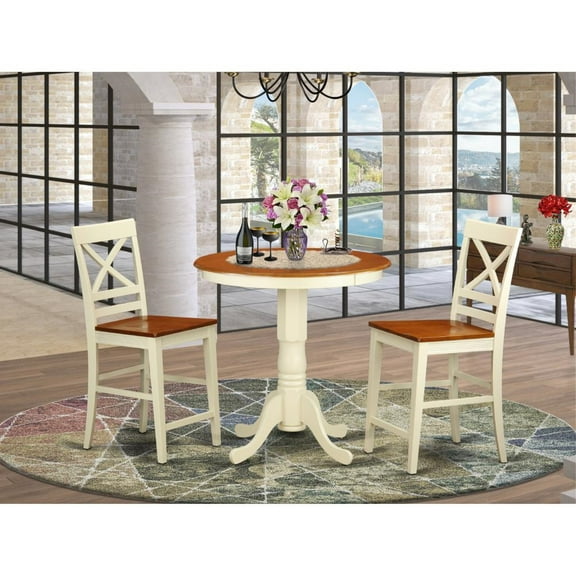 East West Furniture Eden 3-piece Dining Set with Stool in Buttermilk and Cherry