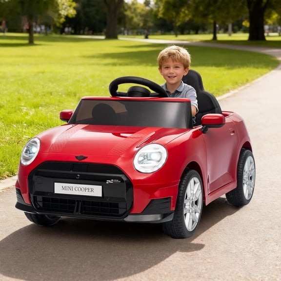 Licensed BMW Mini Cooper 12V Electric Ride-On Car with 2.4GHz Remote Control, 12V 4.5Ah Rechargeable Battery, Charger Included, Factory-Paired Remote, Stable Wheels,Red