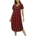 thumbnail image 4 of Womens Long Nightdress Ankle-Length Nightgowns Short Sleeve V Neck Loungewear Pajamas Sleepwear with 2 Pockets,Sleep Shirt ,Casual Cotton Plus Size Sleepdress for Girls House Dress,Red S-3XL, 4 of 9