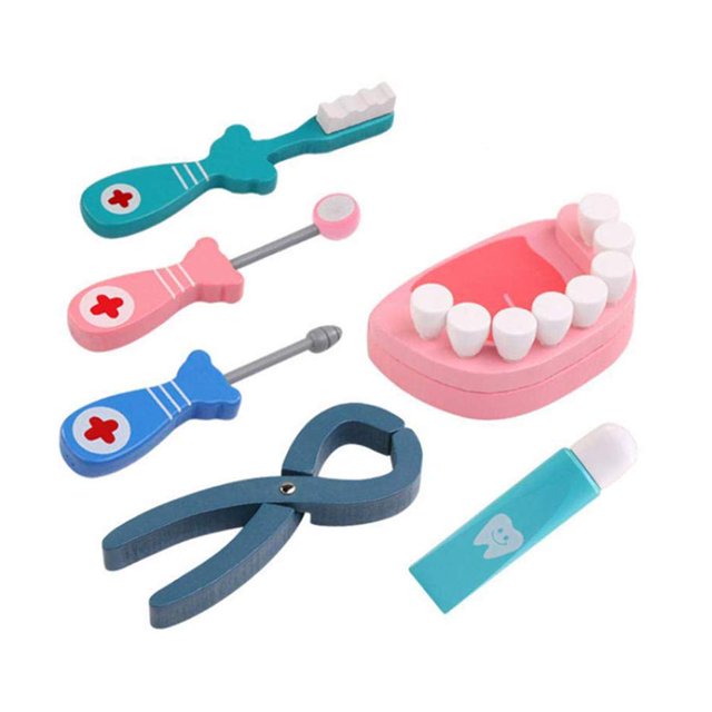 Juego de juguetes de dentista de madera de 6 uds, juguete de herramienta dental de simulación para niños, juguete de juego de médico de simulación Sincero Hogar