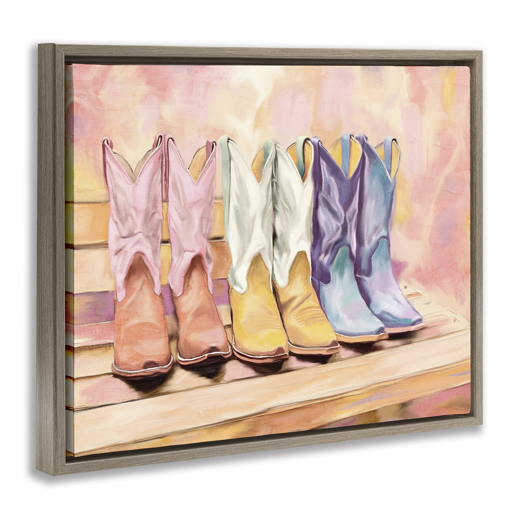 Painted Boots Trio Brown Framed Floater Canvas Wall Art, design by Kim Allen