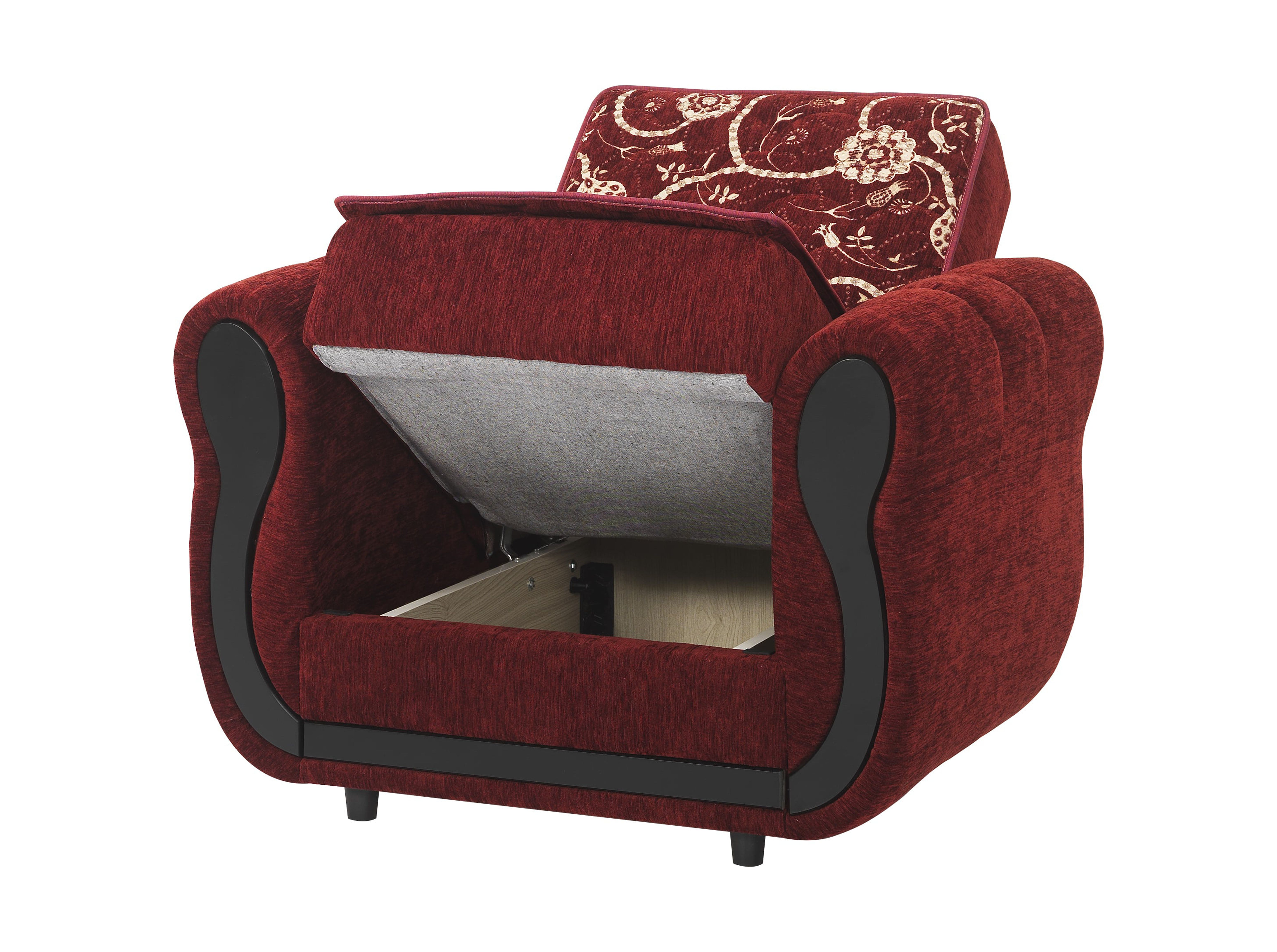 Ottomanson Convertible Accent Armchair with Hidden Storage, Firm Comfort Seating, Burgundy
