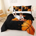 thumbnail image 3 of Castle Fairy Abstract Basketball Print Queen Comforter Set 3 Pieces, Sport Theme Letter R Comforter Sets Queen, Black Orange,Black Reversible,1 Comforter and 2 Pillowcases, 3 of 6
