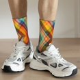 thumbnail image 5 of Goofa Abstract Watercolors Tartan Printed Men's Crew Socks, Soft Durable Breathable Moisture-Wicking with Odor Control Cotton socks, 5 of 9