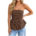 thumbnail image 3 of GERsome Tube Tops for Women Strapless Polka Dot Ruched Peplum Tops Sleeveless Casual Bandeau Tops Brown Size 2XL, 3 of 8