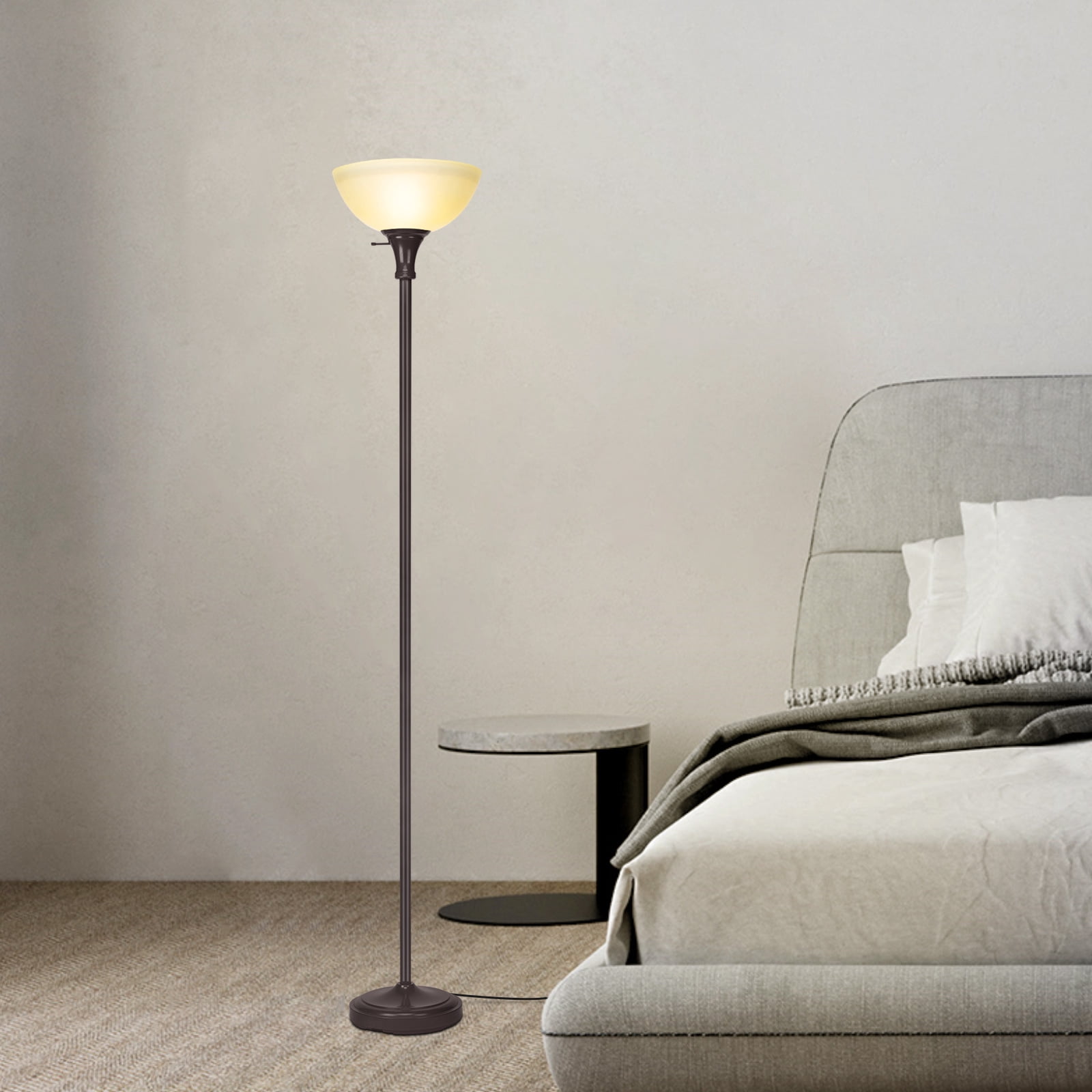 HonoDing 72-inch Elegant Vintage Art Deco Floor Lamp with Frosted White Glass Shade(Brown)