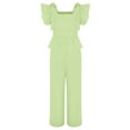 thumbnail image 6 of TSSOE Kids Girls 2 Piece Summer Casual Outfit Self-Tie Bowknot Peplum Tops Shirts with Wide Leg Pants Set Light Green 9-10, 6 of 7