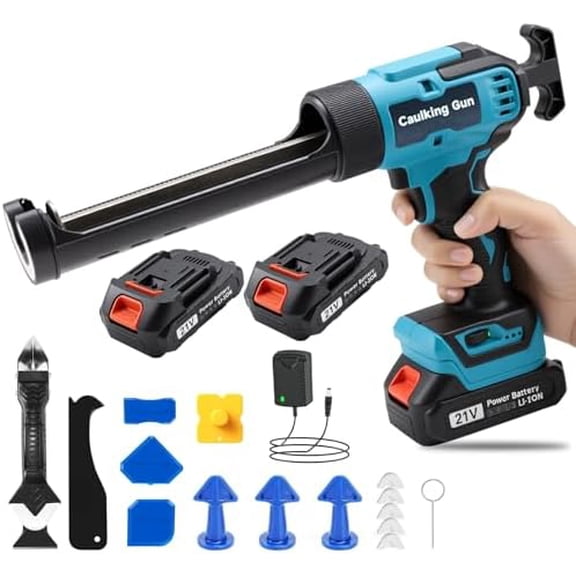 21V Cordless Electric Caulking Gun with Digital Display, 6 Speeds, Auto Retract & LED Light – Battery Powered Drip-Free Caulk Gun with 2×2.0Ah Batteries,14 Pcs Tools,10oz/300ml for Filling & Sealing