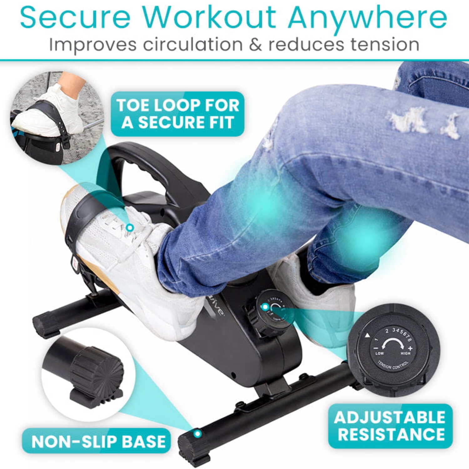 Vive Under Desk Bike Pedal Exerciser – Magnetic Desk Cycle for Arm & Leg Exercise, Portable Seated Stationary Bike for Home & Office