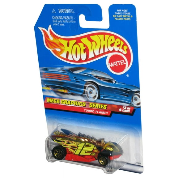 Hot Wheels Mega Graphics Series 3/4 (1998) Black Turbo Flame Toy Car #975