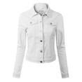 thumbnail image 1 of MixMatchy Women's Solid Button Down Long Sleeve Classic Outerwear Cropped Denim Jacket, 1 of 4