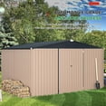 thumbnail image 6 of YODOLLA 10' x 12'  Outdoor Metal Storage Shed with Sliding Roof & Lockable Door Patio Storage Building in Brown, 6 of 8