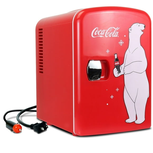 Coca-Cola Mini Réfrigérateur 6 Canettes, Refroidisseur Électrique 4L, Réfrigérateur Compact Portable Autobloquant - Rouge