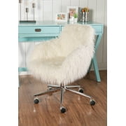 Linon Tally Task Chair with Adjustable Height & Swivel, 225 lb. Capacity, Off-White Faux Fur Fabric