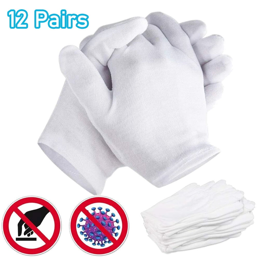 Walbest 12 Pairs White Cotton Inspection Gloves, Washable Gloves with