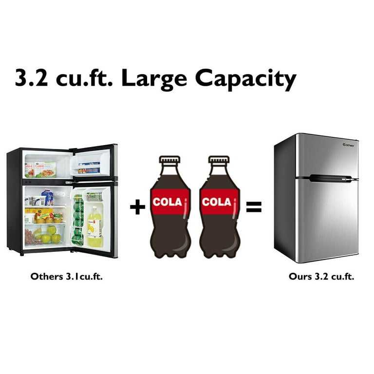 Costway Refrigerator Small Freezer Cooler Fridge Compact 3.2 cu ft. Unit,  Grey