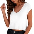 thumbnail image 3 of yillto Women Crop Shirts Short Sleeve V Neck Tees Summer Baisc Tshirts Solid Color Casual Tops Clothes, 3 of 6