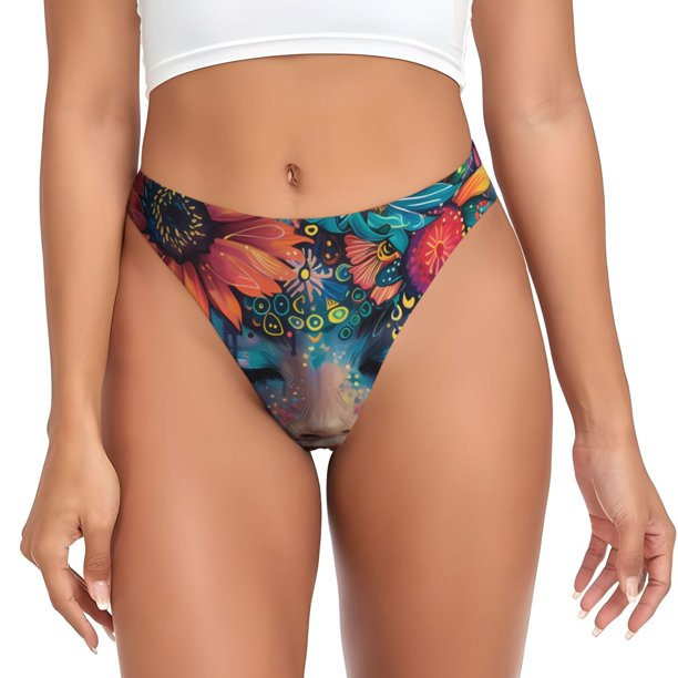 Fotbe Bohemian Colorful Flower Woman Tanga Sin Costuras para Mujer con Estampado – Panties Invisibles, Transpirables y Cómodos para Uso Diario-3X-Large