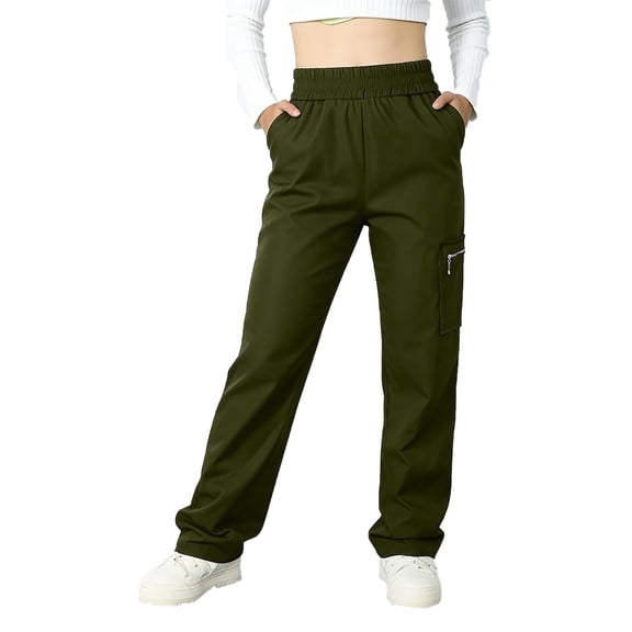 CHEEREAM Womens Active Pants Athletic Straight Leg High Waisted Pull On Youth Sweat Trousers With Zippered Pockets Summer Sport Bottom Causal Loose Fit