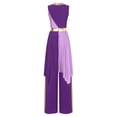 thumbnail image 2 of YiZYiF Women's Praise Dance Outfit Asymmetrical Metallic Dress with Pants Liturgical Worship Costume Purple&Light Purple L, 2 of 7