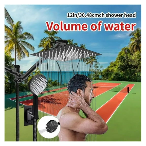 High-Pressure Shower System - Square Rain Shower Head & Handheld Combo - 360° Adjustable Extension Arm - 8/10 Inch Rainfall Shower Head Set