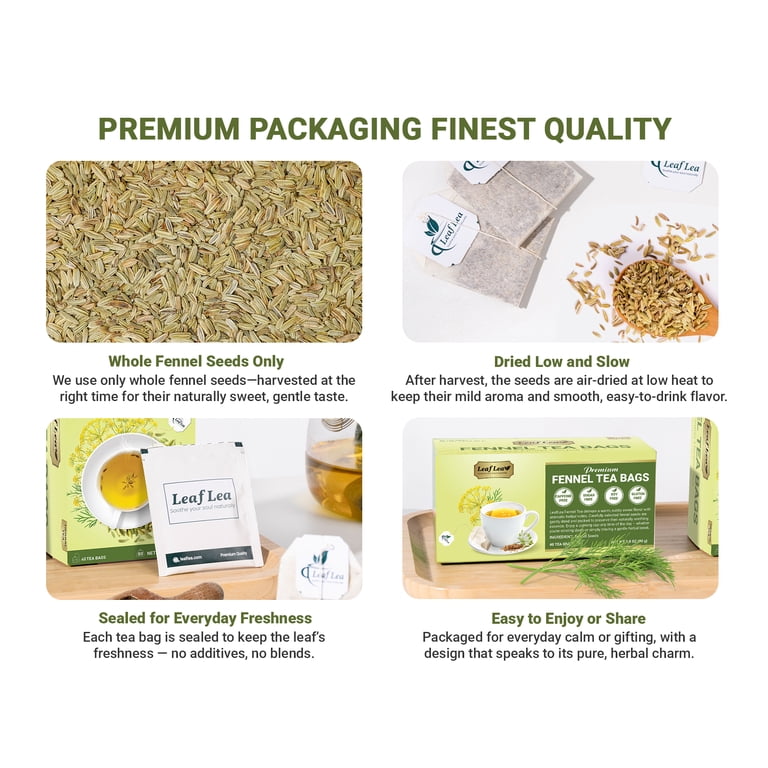 LeafLea 80 Fennel Tea Bags, Pure Dried Fennel Seed Tea, Gentle Te