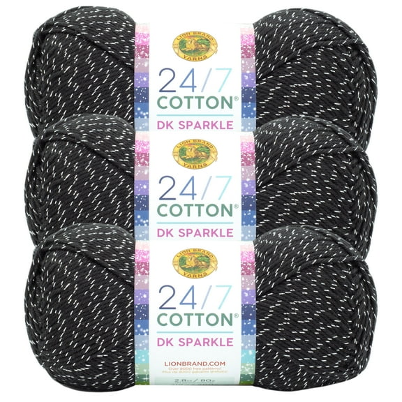 Lion Brand Yarn 24/7 Cotton DK Night Sky Light Cotton, Polyester Yarn 3 Pack