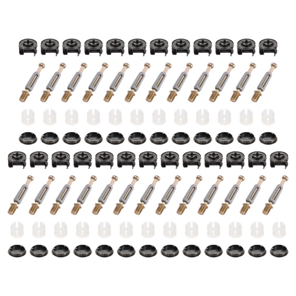 Uxcell 25Set Furniture Connectors Kit, 15x10.5mm Furniture Cam Lock Fitting with M6x40mm Dowel Fasteners and Alloy Cap, 3-in-1 Fixing Screws Set for Splicing Assembly of Table Cabinets