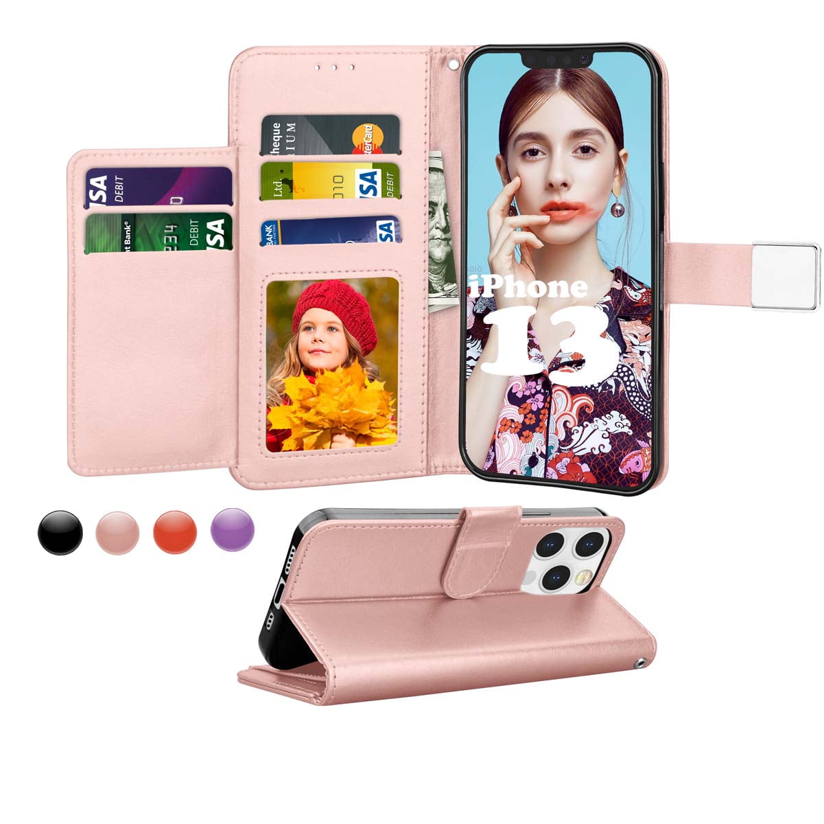 iPhone 13 Case, iPhone 13 Wallet Case, iPhone 13 PU Leather Case, Njjex [Kickstand] Luxury PU