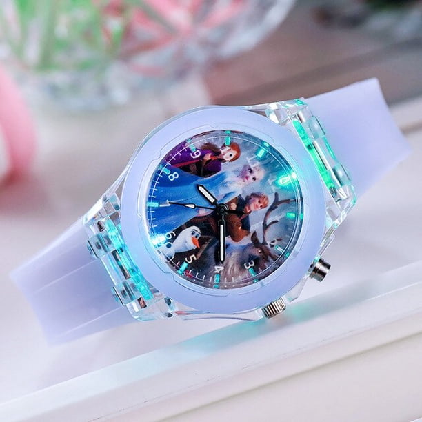 Disney Frozen Princess LED Glowing Watch, figuras de juguetes para niños, reloj de dibujos animados para niños y niñas, juguetes de navidad, regalos, nuevo Fivean unisex