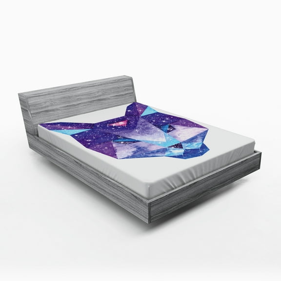 Ambesonne Space Cat Fitted Sheet, Star Clusters Head, Queen Size, Sky Blue Purple