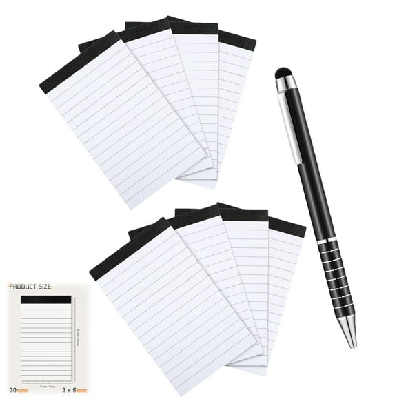 WuPing 8 Pack otepads Refills Memo Pads with 1 Pcs Pen 3 x 5 Inch Lined Writing Note Pads with 30 Sheets Note Pad Paper in Each Pad Complimentary Leather Memo Pad