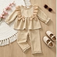 thumbnail image 5 of Bobifish Toddler Girls Outfit Sets Long Sleeve Plaid Bowknot Tops Ruffles Pants Outfits Outdoor Vacation Children Girls Sets, 5 of 8