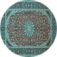 thumbnail image 1 of Ahgly Company Indoor Round Medallion Light Blue Traditional Area Rugs, 4' Round, 1 of 4